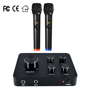 Nhà máy bán buôn OEM micro không dây cầm tay hai kênh UHF đen tầm xa, bộ trộn karaoke, hệ thống karaoke gia đình - Product Image 1