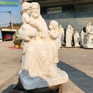 Scultura Religiosa Personalizzata in Marmo, Stile Europeo, Figura in Pietra Scolpita, Marmo Bianco, Figura che Tiene Bambini Seduti in Chiesa - Product Image 2