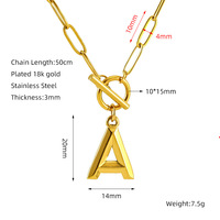 Nouveautés : Collier à chaîne trombone en acier inoxydable plaqué or 18 carats avec pendentif lettre majuscule de A à Z