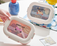 Boîte à bento pour chiot et chat mignons, PP, 3 compartiments avec fourchette et cuillère, fermeture à clip, fenêtre transparente, compatible micro-ondes, boîte à lunch pour enfants