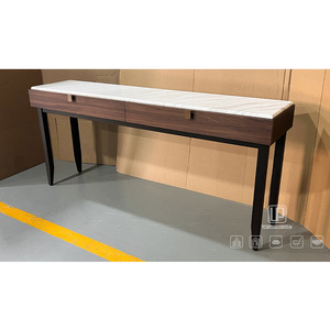 Mesa Consola Rectangular de Mármol Blanco de Alta Calidad con Marco Marrón para Restaurante o Sala de Estar 01 Mesa Consola con Tapa de Mármol 01 - Product Image 5