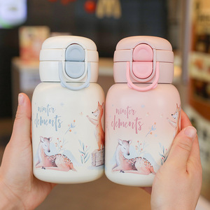 304 Stainless Steel Double-layer Vacuum Insulated <b>Cup</b> <b>Cold</b> and Hot Water Bottle Mini Straw Lid Drink - Product Image 2