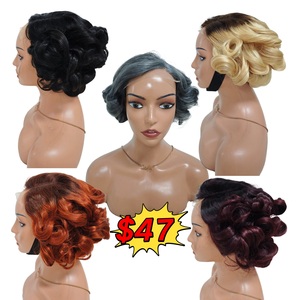Promotion 47$ Letsfly Perruques colorées avec closure en dentelle 5x5, cheveux humains bouclés ondulés, perruques rebondissantes, densité 300%, couleur gris avec mèches - Product Image 1