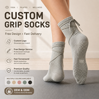 Chaussettes antidérapantes personnalisées pour yoga et pilates avec sangle de cheville et nœuds, séchage rapide, respirantes, écologiques, en spandex et coton pour femmes