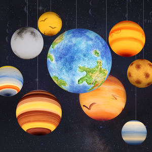 Lámpara de luna de 8 planetas pintada a mano, luces colgantes de planeta personalizadas y creativas modernas para decoración del hogar - Product Image 1