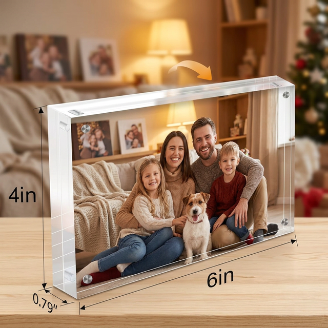 Free Standing Easy to Change Double Sided Frameless Desktop Floating Display Magnetic Acrylic Picture Photo Frame