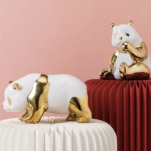 Style nordique doré Panda en céramique décorations pour la maison ornements d'animaux pour salon armoire à vin <span class=keywords><strong>bureau</strong></span> Table de chevet - Product Image 3