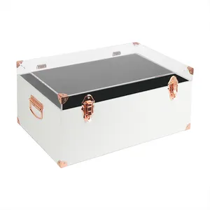 White leather storage trunk with acrylic lid aclilic trunk box