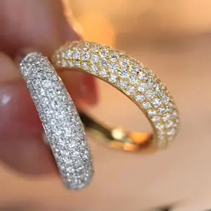 Dropshipping penguji Berlian Berlian 5 baris, cincin jari berlian batu Moissanite penuh 14k emas asli perhiasan modis