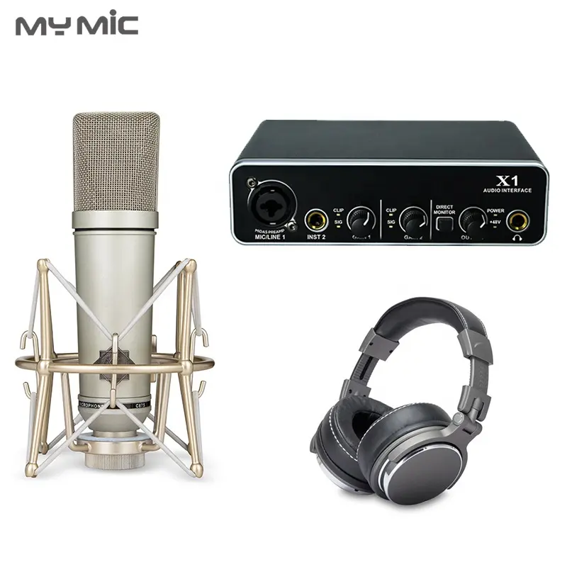 MX2 Professional studio equipment 48V USB sound card condenser Computer microphone for Podcasting vocal recording with headphone