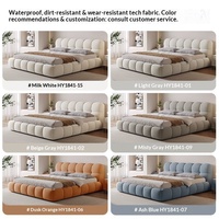 Ensemble de lit de rangement de luxe moderne haut de gamme avec cadre en bois massif réglable et revêtement en tissu doux, blanc crème, tailles King et Queen