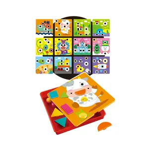 Colorful button art mosaic pegboard toy set for preschool kids educational developmental geometric shapes matching puzzle game
