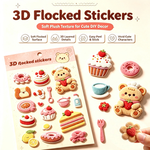 สติกเกอร์ 3 มิติ ลายการ์ตูนหมี เค้ก โดนัท เนื้อนุ่มแบบกำมะหยี่ ตกแต่ง DIY ผิวด้าน - Product Image 1