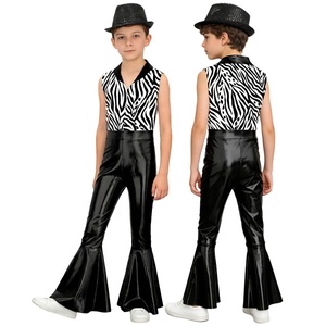 Costumes de disco des années 70 pour garçons, pantalon à pattes d'éléphant, gilet métallique, chapeau Fedora holographique, combinaison de danse rétro, tenue personnalisée - Product Image 2