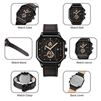 Reloj de Pulsera de Cuarzo para Hombre, Diseño Clásico, Carátula Irregular, Función de Cronometraje, Correa de Cuero, Resistente al Agua 30m, 20mm