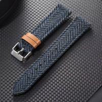 Tali Jam Tangan Gaya Baru Harris Tweed Berlapis Kulit Tali Jam Tangan Berkualitas Tinggi Lepas Cepat Universal Bahan Kain 18 20 22MM
