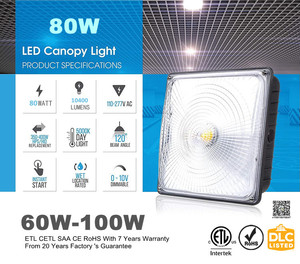 ETL DLC auvent lampe à led CCT <span class=keywords><strong>station</strong></span>-service accordable luminaire étanche blanc 110v 100-347v 80 watt 100 watt led auvent - Product Image 5