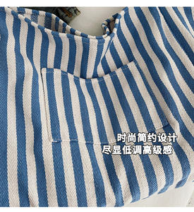 กระเป๋าผ้าใบขนาดใหญ่เป็นมิตรต่อสิ่งแวดล้อมสำหรับผู้หญิงกระเป๋าสะพายไหล่ลายทางส่วนตัวกระเป๋าใส่ทำ<span class=keywords><strong>งาน</strong></span>และช็อปปิ้ง - Product Image 4