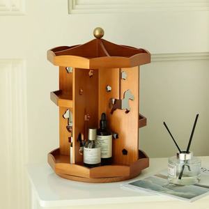 Organizador giratorio de madera para cosméticos, estante de almacenamiento de escritorio de 3 niveles para maquillaje, soporte para aceites esenciales, diseño ecológico - Product Image 1