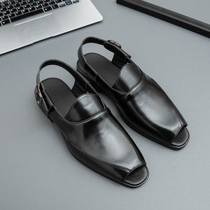 Sandalias de Hombre Talla Grande, Nuevas Sandalias de Verano Transpirables de Cuero, Sandalias Brillantes de Moda Británica, Zapatos de Playa - Product Image 2