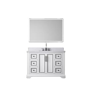 Meuble-lavabo de salle de bain sur pied de style transitionnel avec miroir LED, construction en bois massif et contreplaqué, résistant à l'eau, écologique, fabriqué au Vietnam - Product Image 1