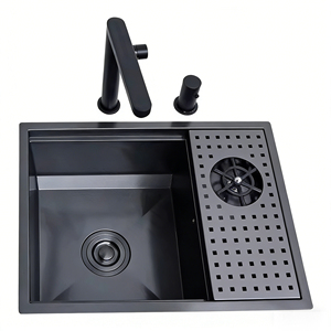 Lavello da cucina multifunzione Topmount Nano Black con sciacquabicchieri a scomparsa, lavabo da incasso in acciaio inossidabile - Product Image 1