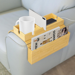 Bamboo <b>Sofa</b> Armrest <b>Tray</b> With Cup Holder Storage For Living Room - Product Image 1