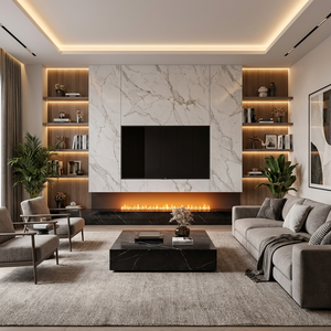 <span class=keywords><strong>Parete</strong></span> TV in Marmo di Lusso Moderna Certificata CE con Camino Integrato, Soluzione d'Arredo per Soggiorno - Product Image 2