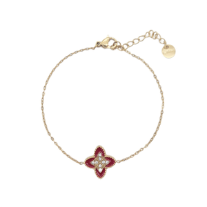 Stainless Steel <b>Bracelet</b> PVD Gold Plated <b>Red</b> Enamel Flower Charm Women's Jewelry - Product Image 2