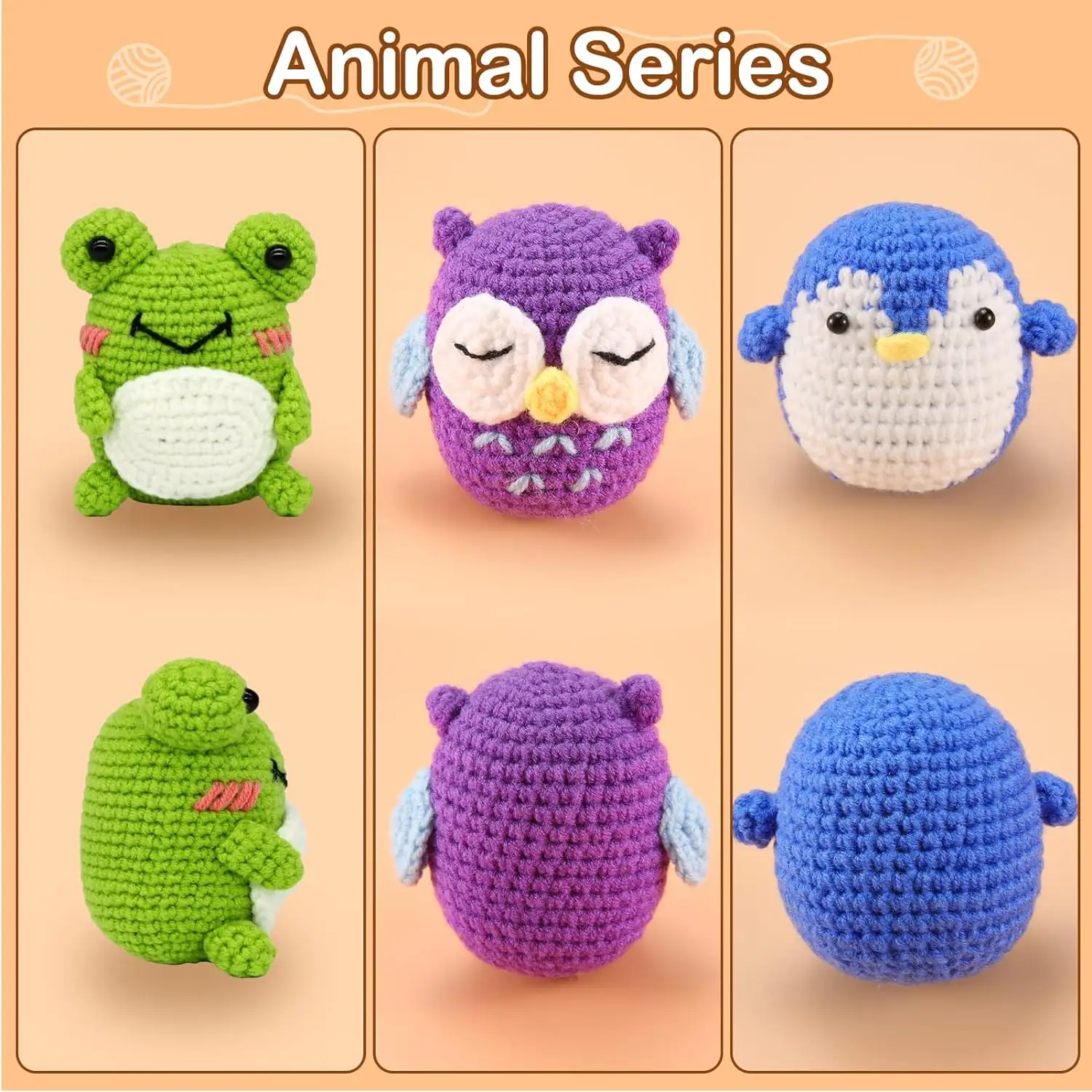 Kit de tricô de crochê DIY personalizado para iniciantes, kit de animais de crochê para crianças e adultos iniciantes com vídeo passo a passo