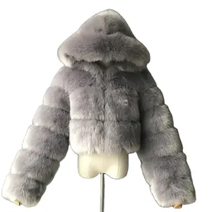 Fuax-blouson en fausse fourrure de renard pour femmes, manteau à capuche, style court, à la mode, nouvelle collection hiver 2021