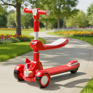 Trottinette d'extérieur pliable 3-en-1 tendance pour enfants avec siège, musique, lumières et pédales – Véhicule d'équilibre pour enfants - Product Image 3