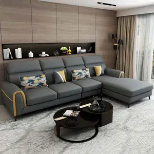 American Style luxury furniture Sofa Set Modern fabric couch living room sofas blue upholstered L shaped sofa