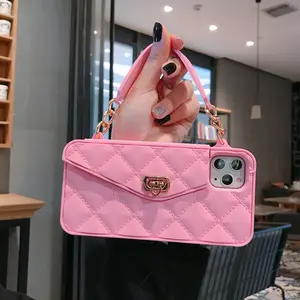 Latest Model New Product Pu Leather Card Wallet Phone Case With Lanyard Cell Phone Back Cover For iPhone