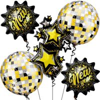 2027 Frohes Neues Jahr Ballon-Set 18 Zoll Schwarz-Gold Runde Kugel Pentagramm Stern 4D Folienballon Silvester-Party-Dekoration Helium