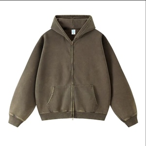 Fournisseur de sweats à capuche en coton de haute qualité à épaules tombantes pour hommes, sweats à capuche délavés vintage, patchs, effet délavé au soleil, fermeture éclair, sweats à capuche lavés - Product Image 6