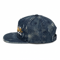 Casquette de skate en toile et denim, style rétro sportif d'automne, imprimé effet usé, 6 panneaux, visière plate, respirante, imperméable, avec motif