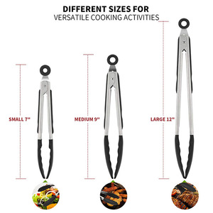 Heat Resistant Silicone <strong>Kitchen</strong> <strong>Tongs</strong> Non-Slip Food <strong>Tongs</strong> Stainless Steel Handle Cooking <strong>Tongs</strong> With Locking Clip - Product Image 2