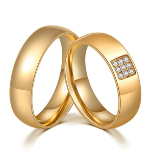 Wholesale Stainless Steel Diamond Wedding <b>Ring</b> 18K Gold Plated Trendy Engagement <b>Couple</b> <b>Rings</b> with High Quality Zircon Stone - Product Image 1