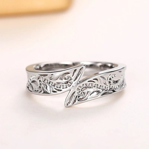 European Hip Hop Classic Metal Feather Vintage Engagement Gift <b>Open</b> Band Unisex Statement Fashion <b>Ring</b> - Product Image 5