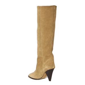 Bottes hautes à talons pointus en daim pour femmes, grande taille 45, bottines longues pour femmes avec talons originaux - Product Image 5