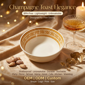 Plato y Tazón de Melamina Dorada Europea al por Mayor OEM ODM, Tazón Redondo de Postre de 4.5 Pulgadas Color Marfil para el Hogar, Set de Regalo a Granel para Inauguración de Casa - Product Image 1