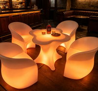 Table de bar LED moderne 16 couleurs, mobilier d'extérieur solaire LED lumineux, chaises et tables LED étanches à motif fleur de prunier