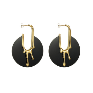Disque en résine avec liquide doré fondu pour boucles d'oreilles |   Bijoux en acier inoxydable imperméables et hypoallergéniques plaqués or 18 carats PVD pour femmes - Product Image 1