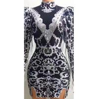 Robe de soirée à manches bouffantes avec franges en strass Robe décontractée élégante Performance Costume de danse Robes de soirée pour femmes Mini robe de club de bal