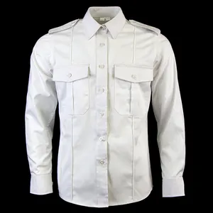 Custom Heren Wit Lange Mouw Werk Shirt Met Epauletten Bewaker Uniformen Shirts