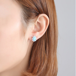 Luxury Classic 925 <b>Silver</b> Opal <b>Stud</b> <b>Earrings</b> With Round Brilliant Cut Diamonds Flower Shape Women's Everyday Wear Jewelry - Product Image 2