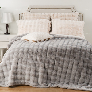 Couvre-lit moelleux et confortable de couleur grise, en fausse fourrure de lapin, sans perte de poils, <span class=keywords><strong>couverture</strong></span> d'hiver en peluche - Product Image 1