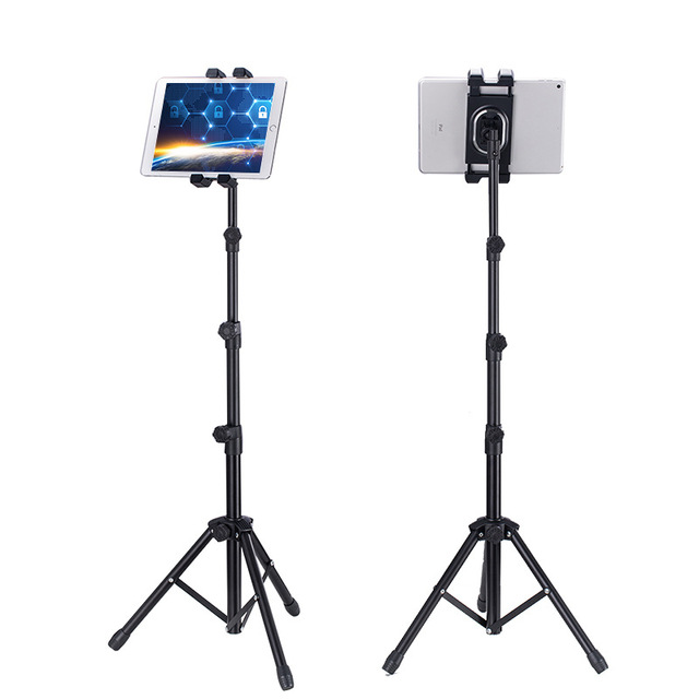 TBFIT Universal Adjustable Height Metal Floor Tripod Stand for 4.7-12.9 Inches Tablet and Phone Phone Holder