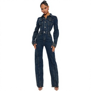 Combinaison tricotée pour femme, manches longues, taille haute, col roulé, couleur unie, style décontracté, coupe moulante très extensible - Product Image 1